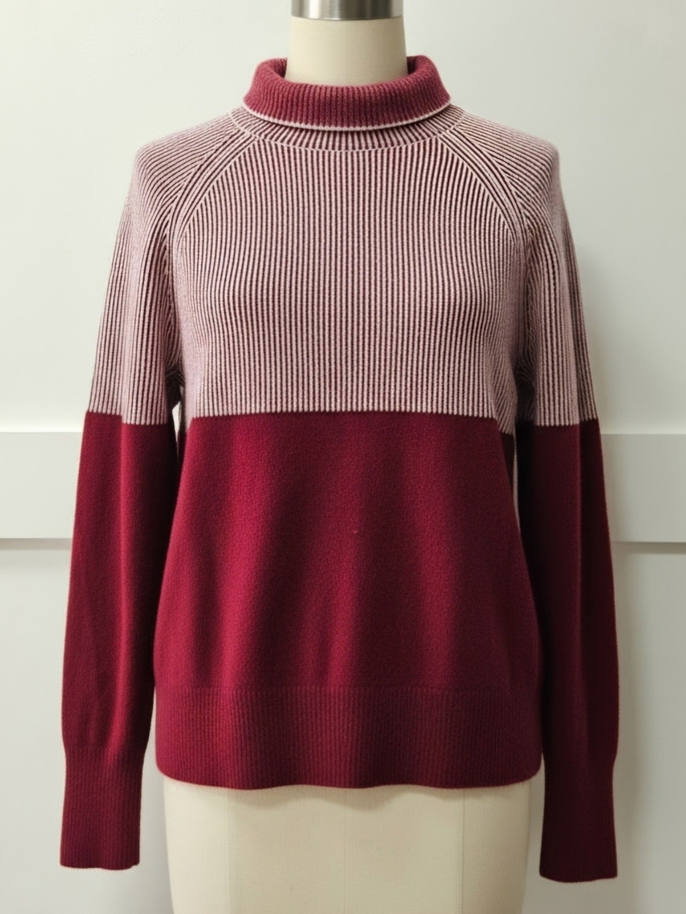 Summersalt Women's Colorblock Turtleneck Sweater - Maroon Merino Wool & Cashmere
